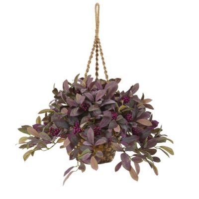 28-Inch Fall Laurel Leaf with Berries Artificial Plant in Hanging Basket