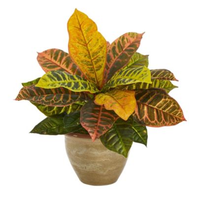 15-Inch Garden Croton Artificial Plant in Ceramic Planter (Real Touch)