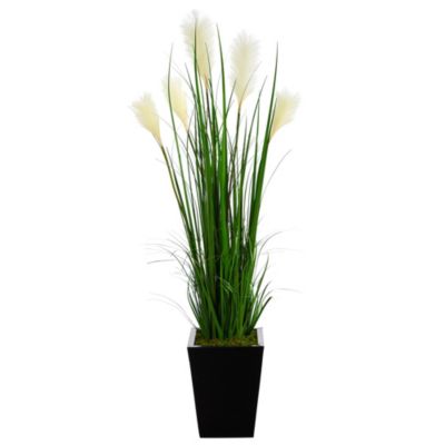 4.5-Foot Wheat Plume Grass Artificial Plant in Black Metal Planter