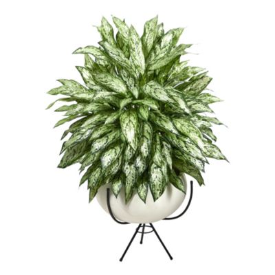 4-Foot Silver Queen Artificial Plant in White Planter with Metal Stand