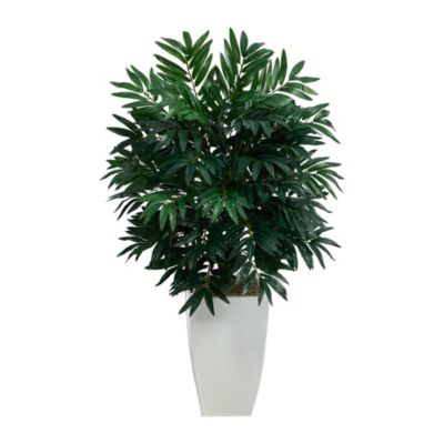 3-Foot Bamboo Palm Artificial Plant in White Metal Planter