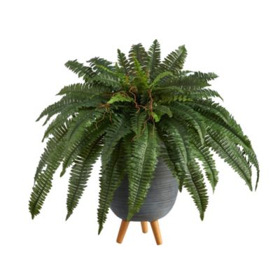 2.5-Foot Boston Fern Artificial Plant in Gray Planter with Stand