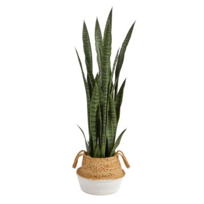 46-Inch Sansevieria Artificial Plant in Boho Chic Handmade Cotton and Jute Woven Planter