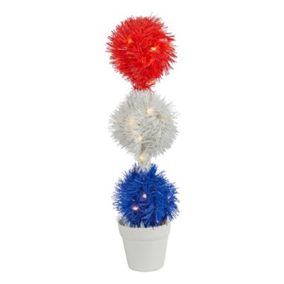 18-Inch Red, White and Blue Americana Artificial Topiary Plant with 35 Warm LED Lights