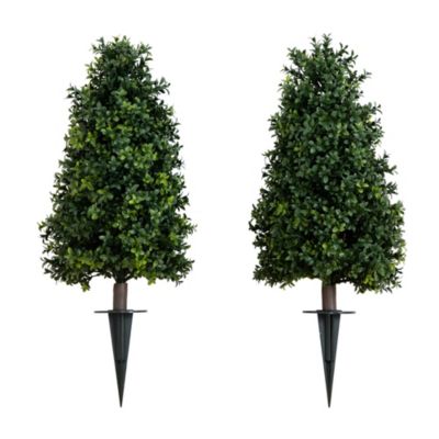 2.5ft. UV Resistant Artificial Boxwood Plant with Integrated Ground Stake (Indoor/Outdoor) - Set of 2