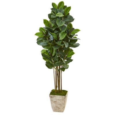 63-Inch Rubber Leaf Artificial Tree in Country White Planter