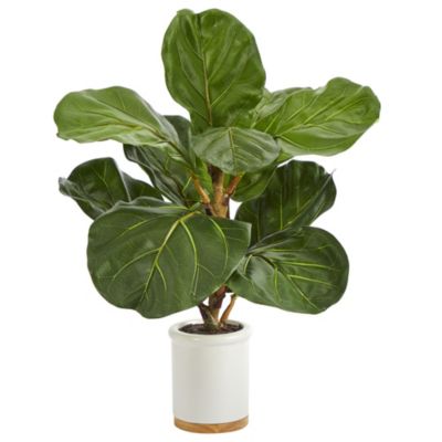 21-Inch Fiddle Leaf Artificial Tree in White Ceramic Planter