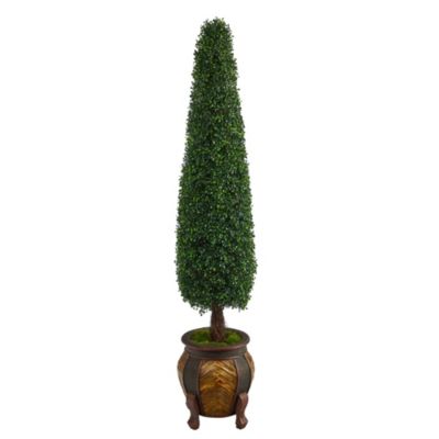 5.5-Foot Boxwood Topiary Artificial Tree in Decorative Planter UV Resistant (Indoor/Outdoor)