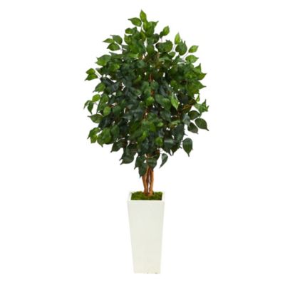 4-Foot Ficus Artificial Tree in White Tower Planter