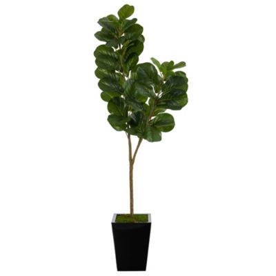 68-Inch Fiddle leaf Fig Artificial Tree in Black Metal Planter