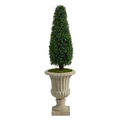 4-Foot Boxwood Tower Artificial Topiary Tree in Sand Finished Urn UV Resistant (Indoor/Outdoor)