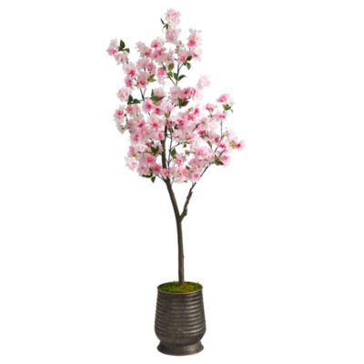 5.5-Foot Cherry Blossom Artificial Tree in Ribbed Metal Planter