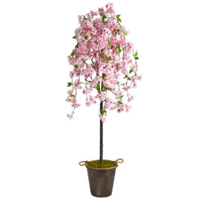 6-Foot Cherry Blossom Artificial Tree in Decorative Metal Pail with Rope