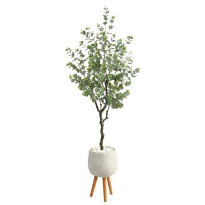 70-Inch Eucalyptus Artificial Tree in White Planter with Stand