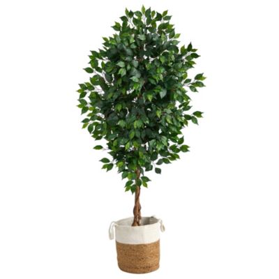 6-Foot Ficus Artificial Tree with Natural Trunk in Handmade Natural Jute and Cotton Planter