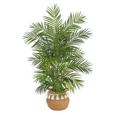 4-Foot Areca Artificial Palm in Boho Chic Handmade Natural Cotton Woven Planter with Tassels
