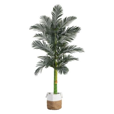 8ft. Golden Cane Artificial Palm Tree in Handmade Natural Cotton Planter