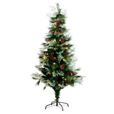 6-Foot Pre-Lit Fiber Optic Artificial Pinecone and Berries Christmas Tree with 64 Warm White LED Lights