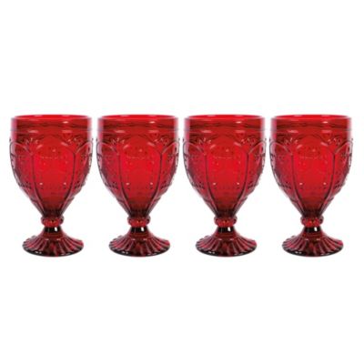 Trestle Glassware Ornate Goblets, 4 Count , Red, 12-ounce