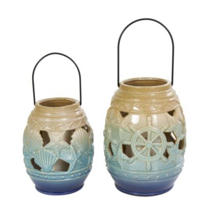 Contemporary Ceramic Candle Lantern - Set of 2