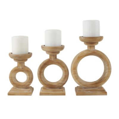 Natural Wood Candle Holder - Set of 3