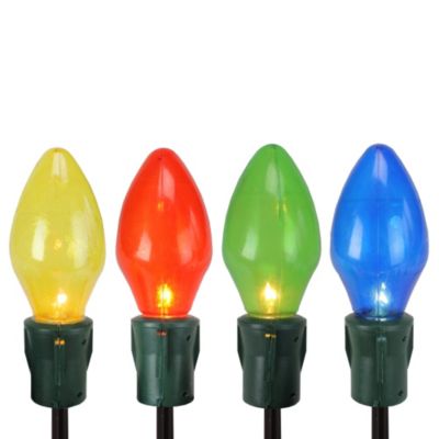 Set of 4 Lighted Multi-Color Jumbo C7 Bulb Christmas Pathway Marker Lawn Stakes