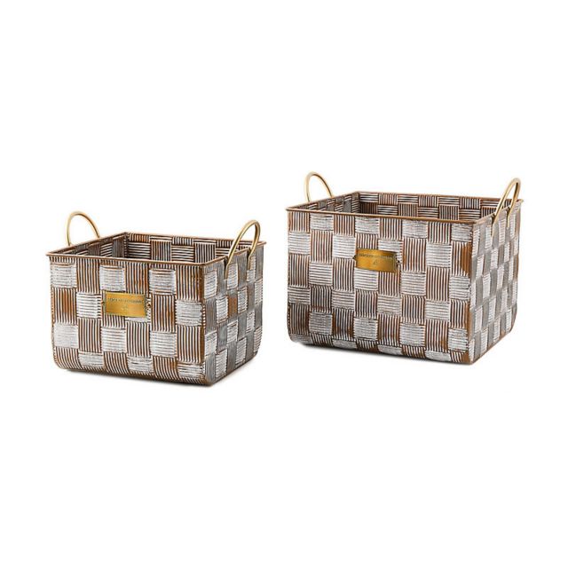 MacKenzie-Childs Mocha Textured Check Baskets, Set of 2 | Belk