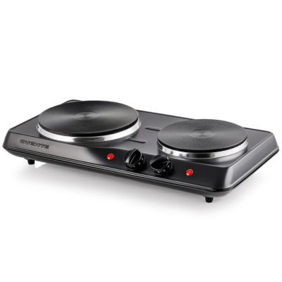 Electric Countertop Double Burner, 1700W Cooktop with 7.25" and 6.10" Cast Iron Hot Plates, Temperature Control, Portable Cooking Stove and Easy to Clean Stainless Steel Base