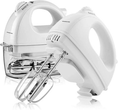 Portable Electric Hand Mixer 5 Speed Mixing, 150W Powerful Blender for Baking & Cooking with 2 Stainless Steel Chrome Beater Attachments & Snap Clear Case Compact Easy Storage