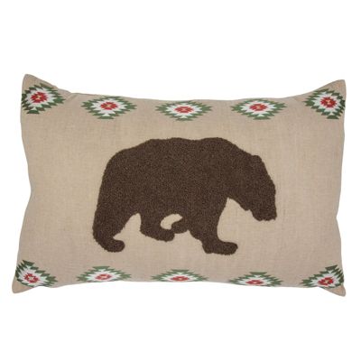 Aztec Embroidered Bear Burlap Lumbar Pillow