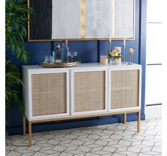 White With Natural Rattan / Gold Legs