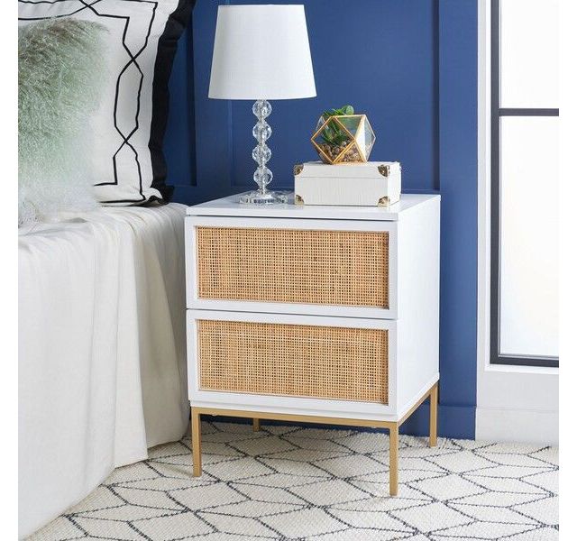 White With Natural Rattan / Gold Legs