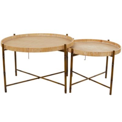 Modern Rattan Accent Table - Set of 2