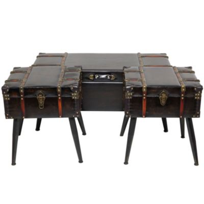 Traditional Faux Leather Coffee Table - Set of 3