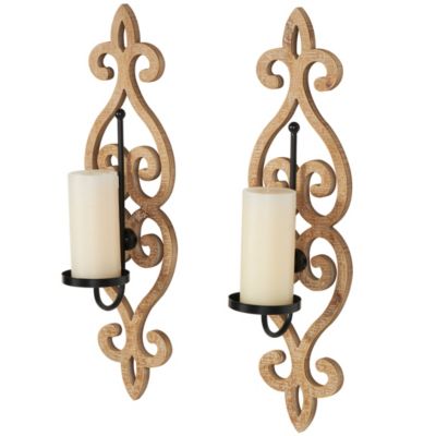 Traditional Wooden Wall Sconce - Set of 2