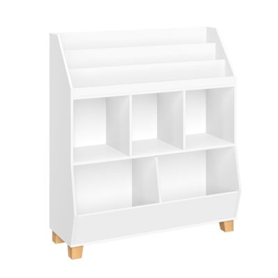 Kids Catch-All Multi-Cubby 35in Toy Organizer with Bookrack – White
