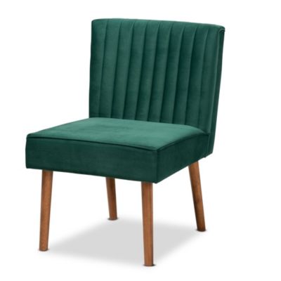 Alvis Mid-Century Modern Emerald Green Velvet Upholstered and Walnut Brown Finished Wood Dining Chair