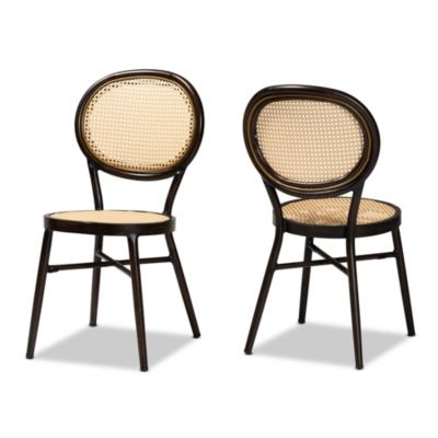 Thalia Mid-Century Modern Dark Brown Finished Metal and Synthetic Rattan Outdoor Dining Chairs