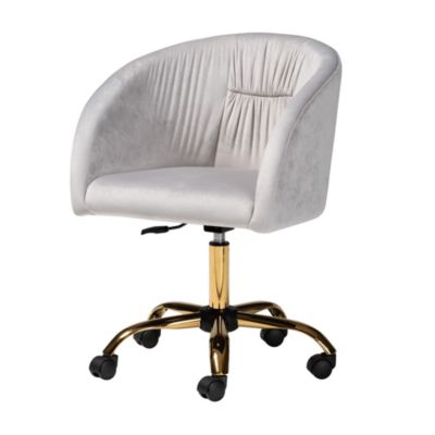 Ravenna Contemporary Glam and Luxe Grey Velvet Fabric and Gold Metal Swivel Office Chair