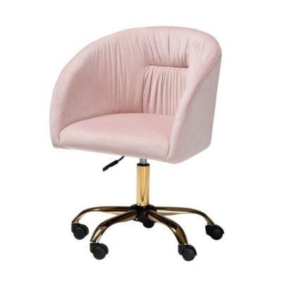 Ravenna Contemporary Glam and Luxe Blush Pink Velvet Fabric and Gold Metal Swivel Office Chair