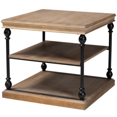 Sebastian Traditional Industrial Greywashed Wood and Black Metal 3-Tier End Table