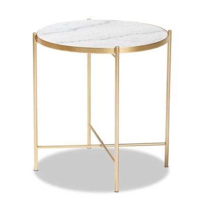 Maddock Modern and Contemporary Gold Finished Metal End Table with Marble Tabletop