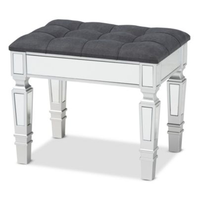 Hedia Contemporary Glam and Luxe Grey Fabric Upholstered and Silver Finished Wood Ottoman