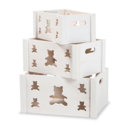 Sagen Modern and Contemporary White Finished Wood 3-Piece Storage Crate Set