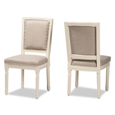 Louane Traditional French Inspired Grey Fabric Upholstered and White Finished Wood Dining Chairs