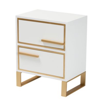 Giolla Contemporary Glam and Luxe White Finished Wood and Gold Metal 2-Drawer End Table