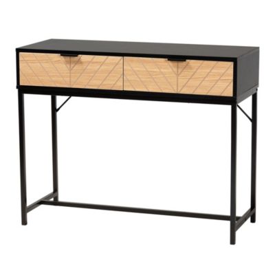 Jacinth Modern Industrial Two-Tone Black and Natural Brown Finished Wood and Black Metal 2-Drawer Console Table