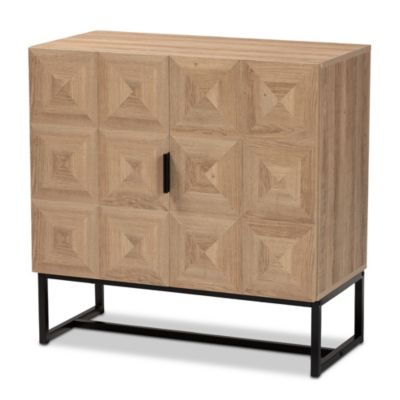 Darien Modern and Contemporary Natural Brown Finished Wood and Black Metal 2-Door Storage Cabinet