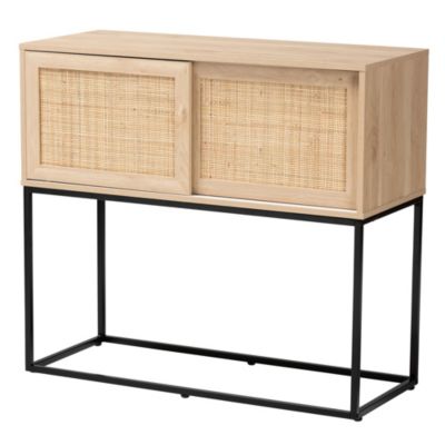 Amelia Mid-Century Modern Transitional Natural Brown Finished Wood and Natural Rattan Sideboard Buffet