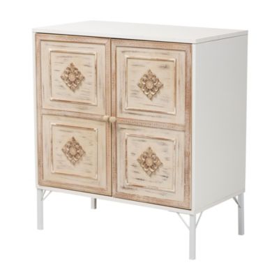 Favian Classic and Traditional Two-Tone White and Weathered Brown Finished Wood and White Metal 2-Door Sideboard